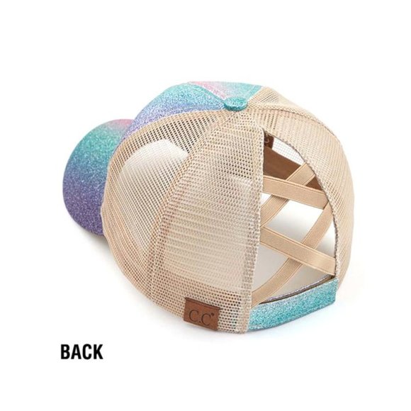 Purple Blue Ombre Criss Cross Ponytail Ball Hat - Picture 4 of 4